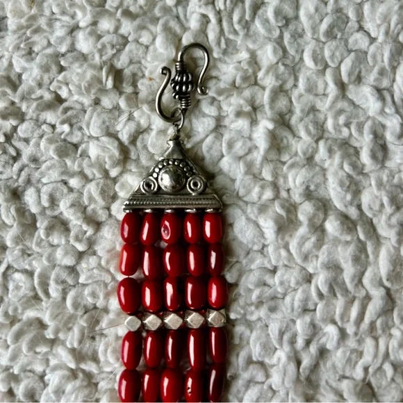 Vintage India Red Coral & Sterling Silver Bracelet
